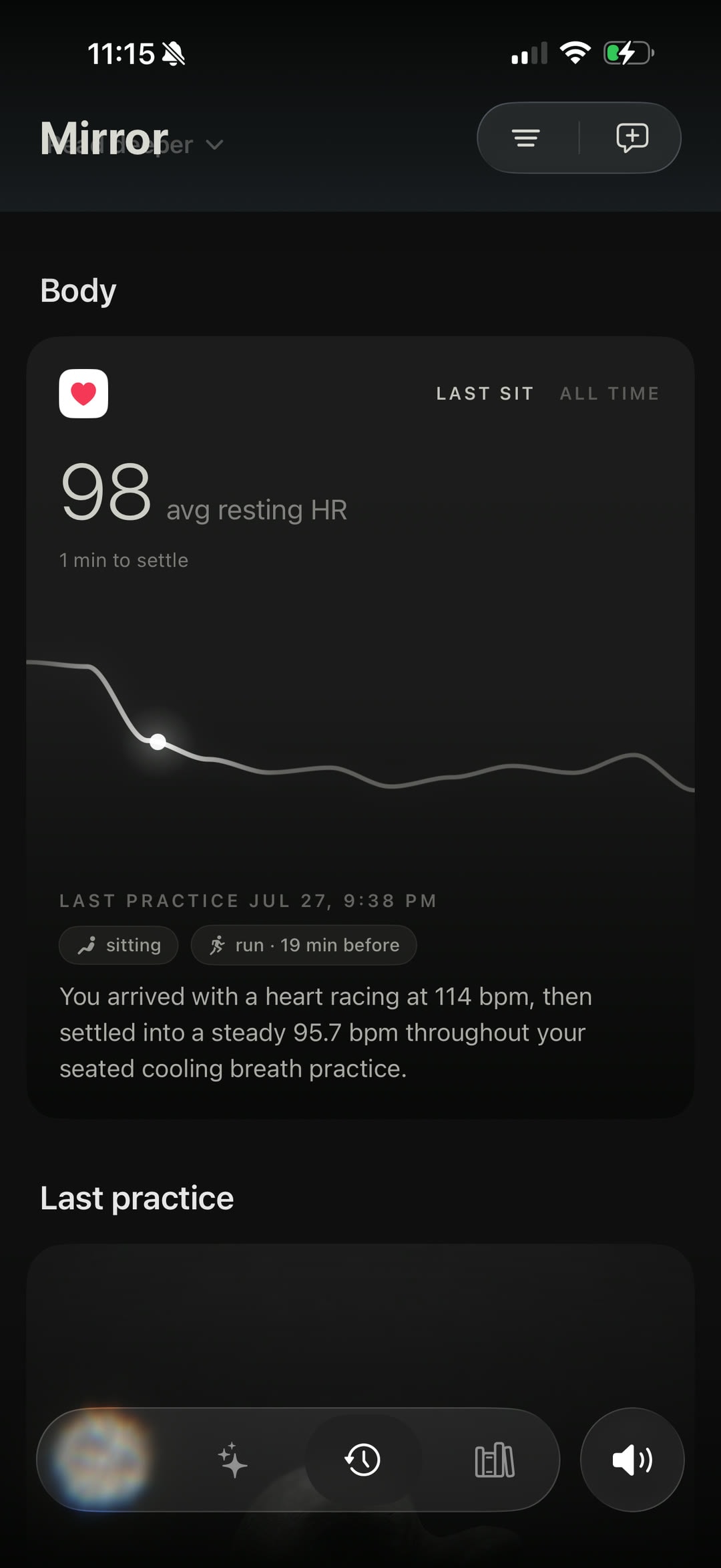 The body's record — How your body answered. It learns your baseline and attunes over time.